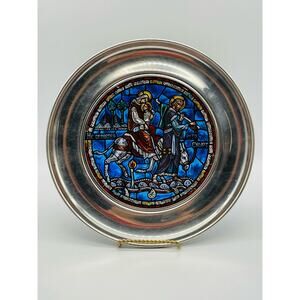 Stieff Vintage Pewter and Stained Glass Cathedral Christmas Plate
